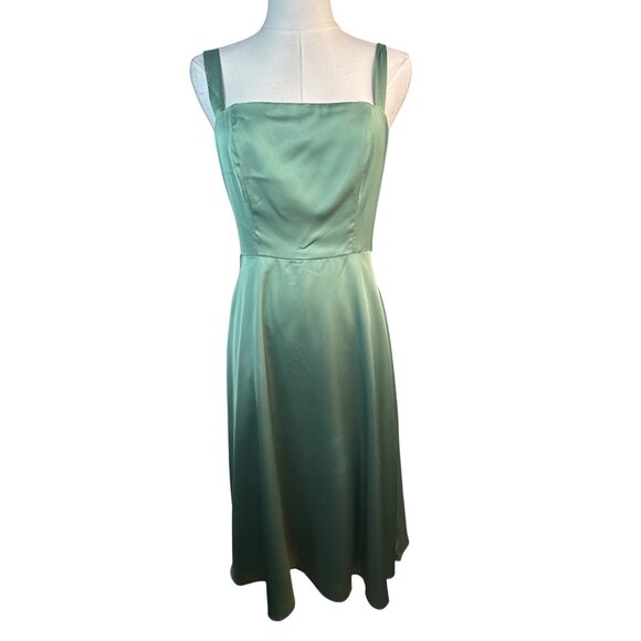 Hutch ModCloth Size 2 Tie-Back Midi Fit & Flare Green Satin Dress Lined Pockets - Picture 2 of 16